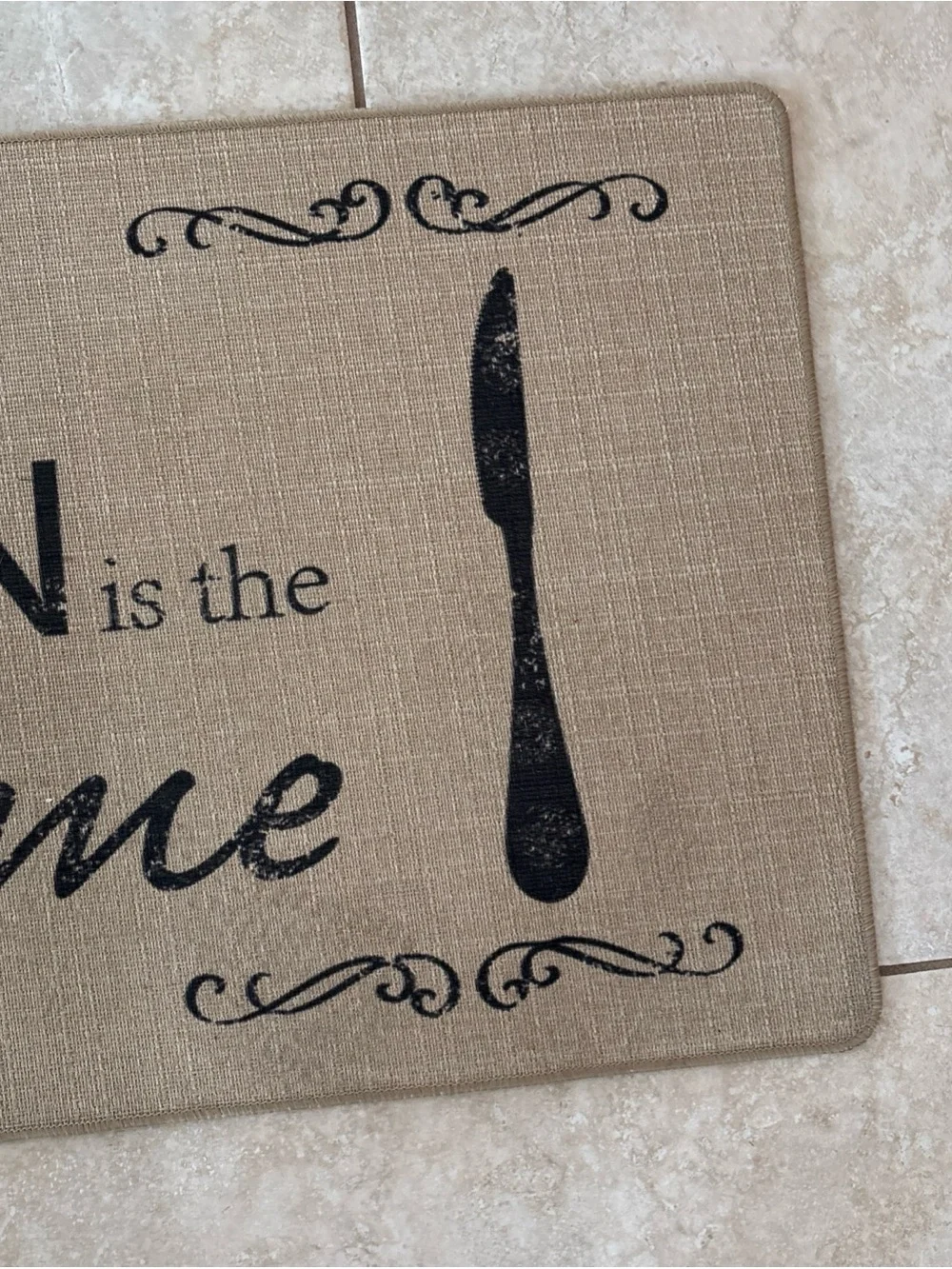 Kitchen Runner Mat - Natural Burlap with Black Text